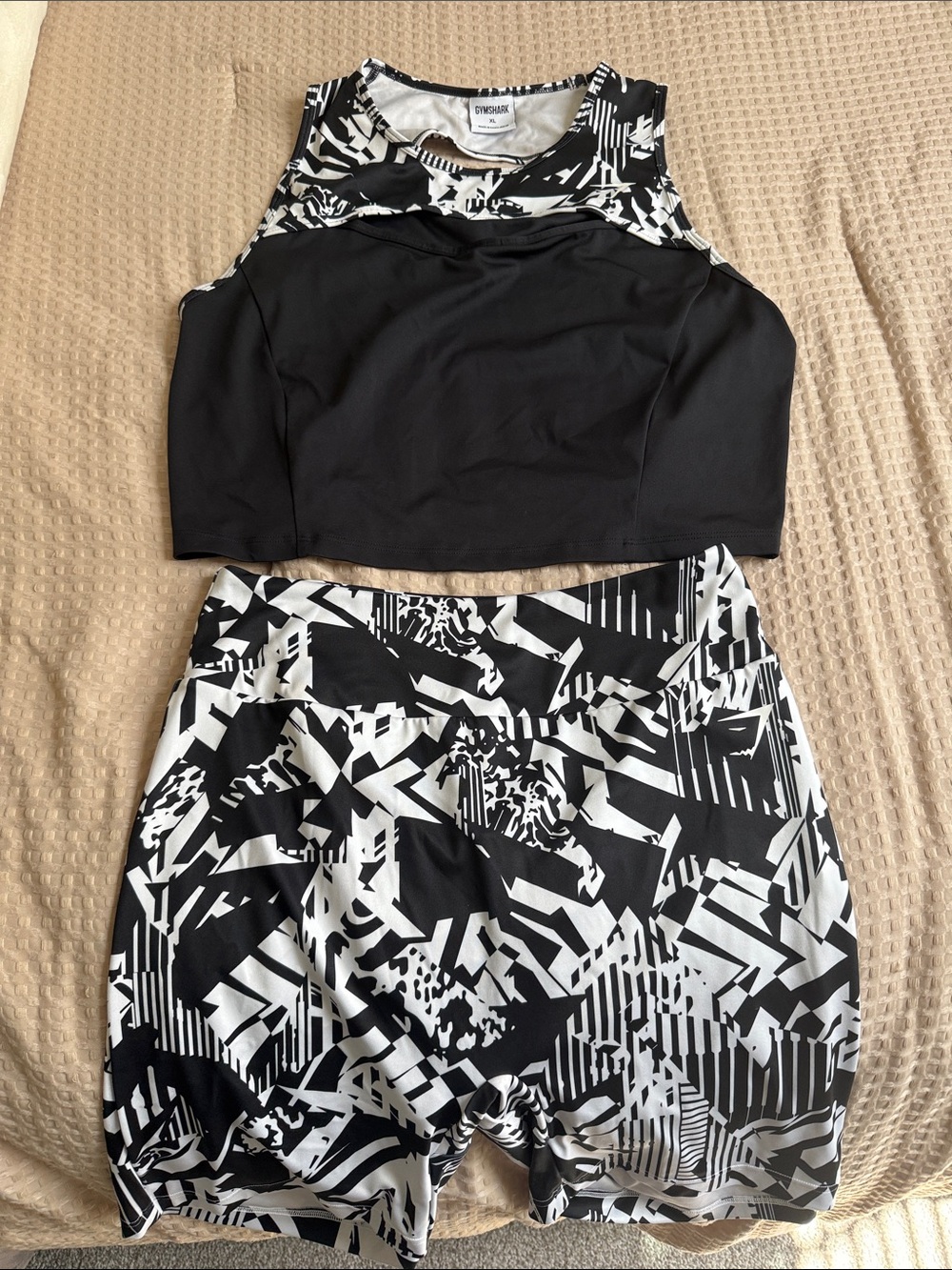 Gymshark Black and White Patterned Athletic Shorts Set